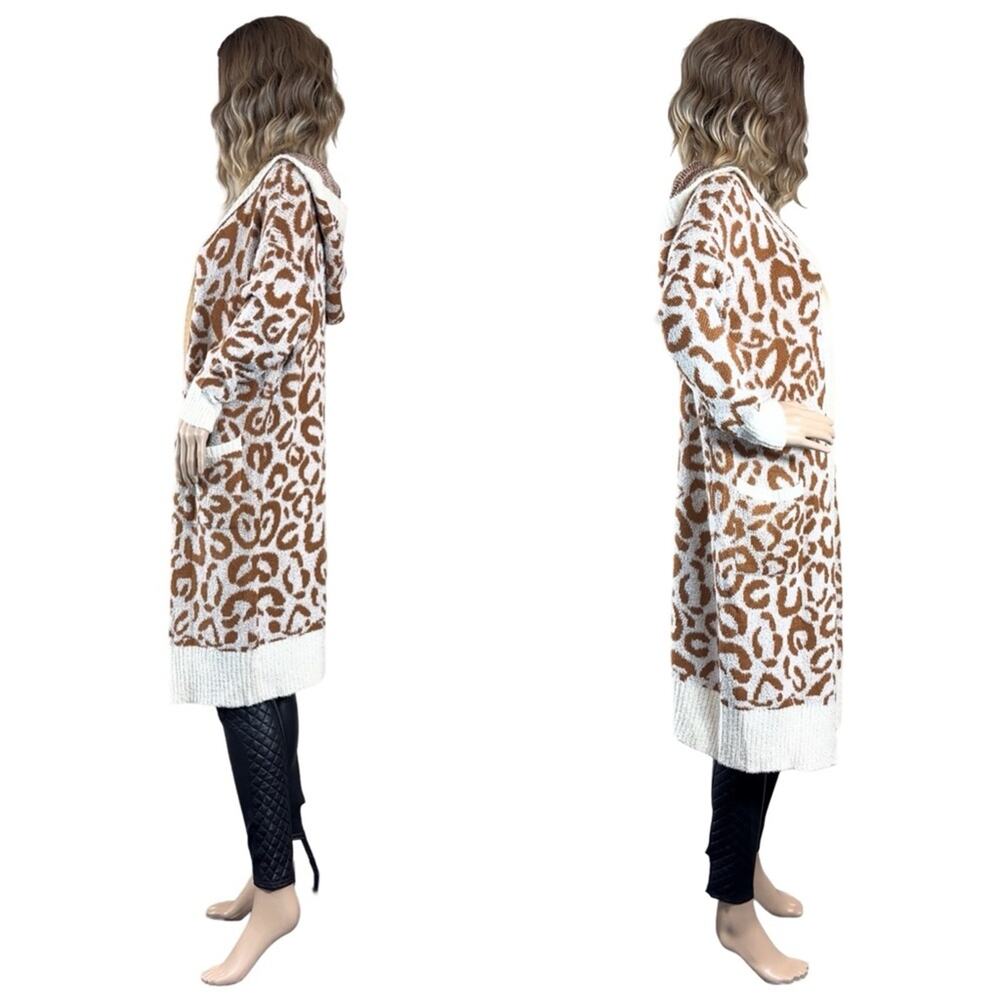 Very J Cheetah Hooded Cardigan Sweater SZ M - Picture 6 of 10